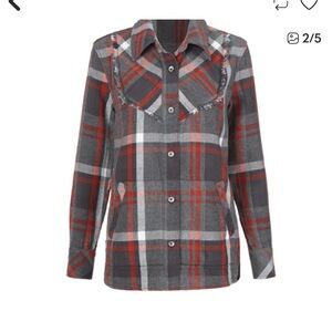 CAbi Women’s Plaid Shirt/ Shacket in Gray and Red -XL -EUC